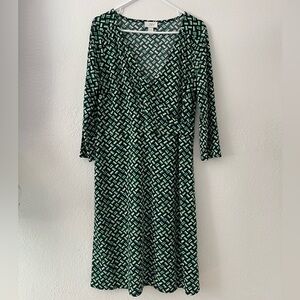 Ann Taylor Loft faux wrap V-neck geometric dress size 14